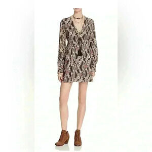 Free People Stealing Fire Printed Mini Dress Boho Bohemian Tassel Medium